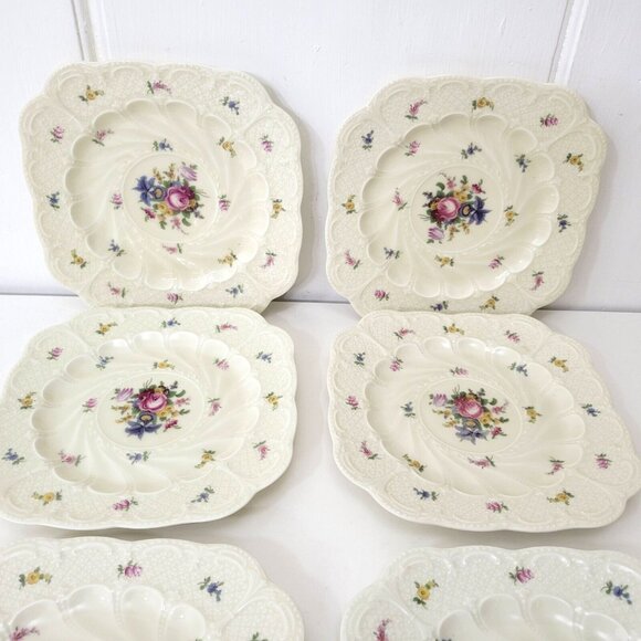 Black Knight Meissen Square Foral Plates Set of Six - Picture 6 of 9